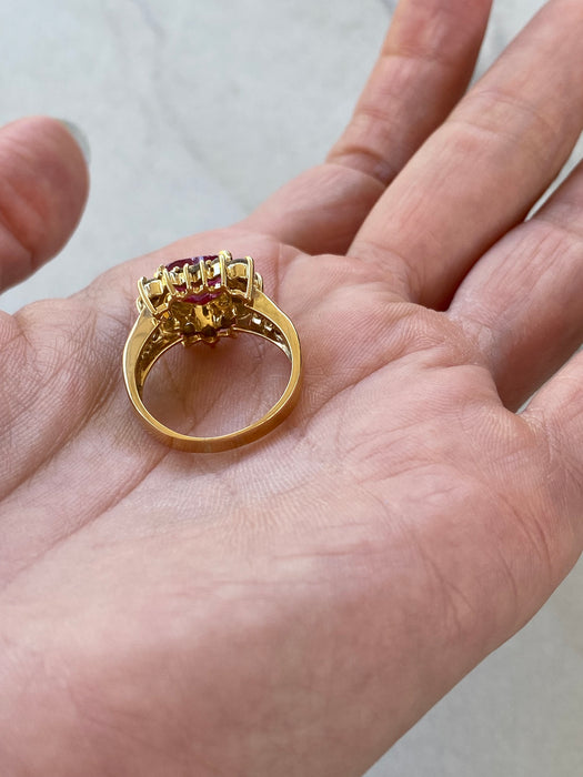 Vintage 18K Gold Heart-Shaped Ruby & Diamond Ring