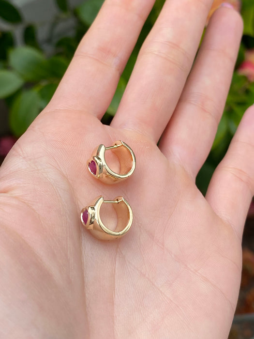 14k ruby heart chubby Huggie earrings