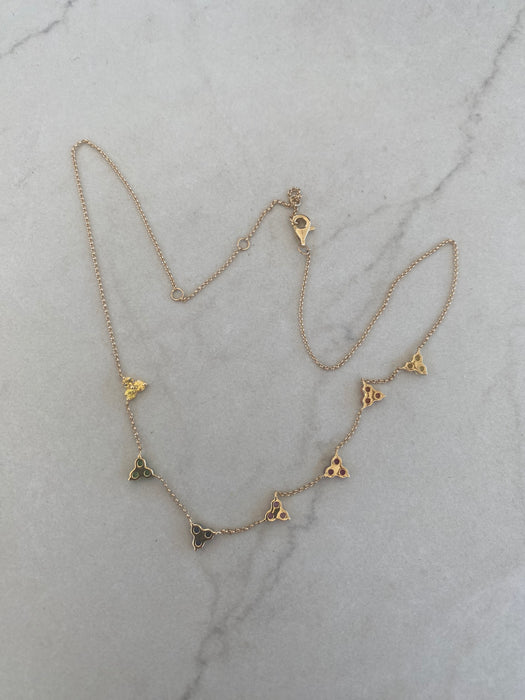 14K Gold Rainbow Multi-Gemstone Station Necklace