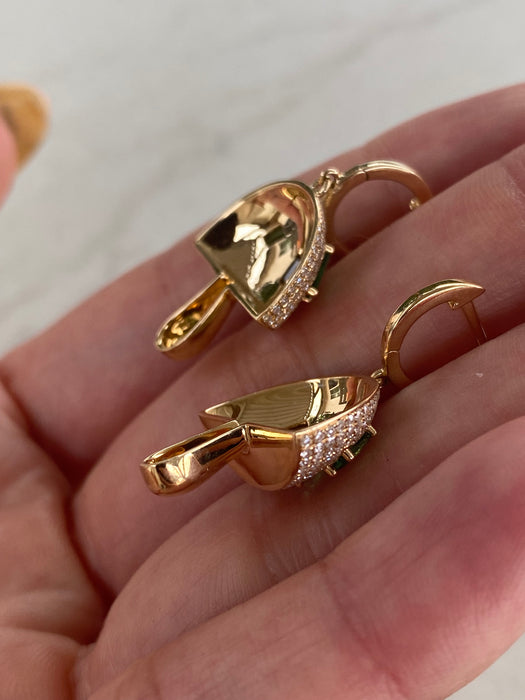 14K Gold Diamond & Tsavorite Garnet Mushroom Huggie Earrings | 1.00 CTW Diamonds