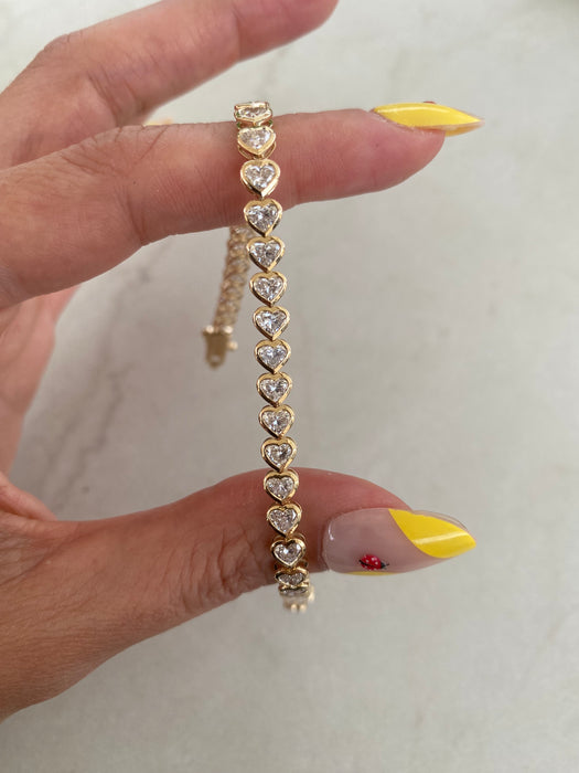 14K Gold Bezel-Set Heart 6.5 Carat Lab Diamond Tennis Bracelet
