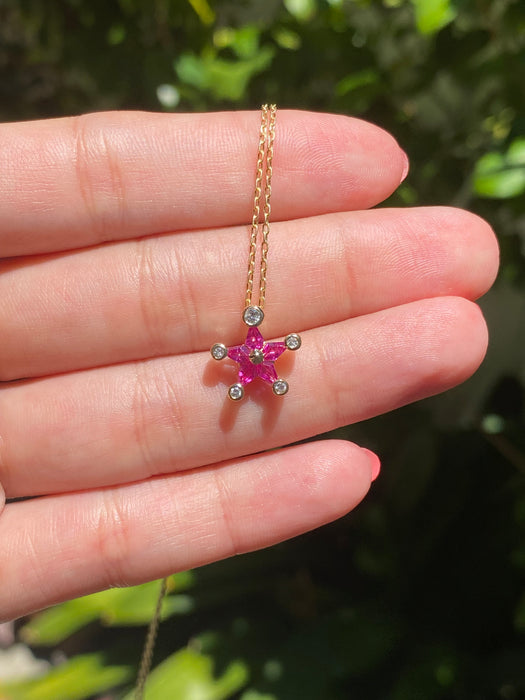 18k kite cut ruby diamond star pendant on chain