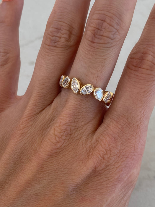 14K Gold 3 Carat Bezel Set Multi-Shape Lab Diamond Eternity Ring