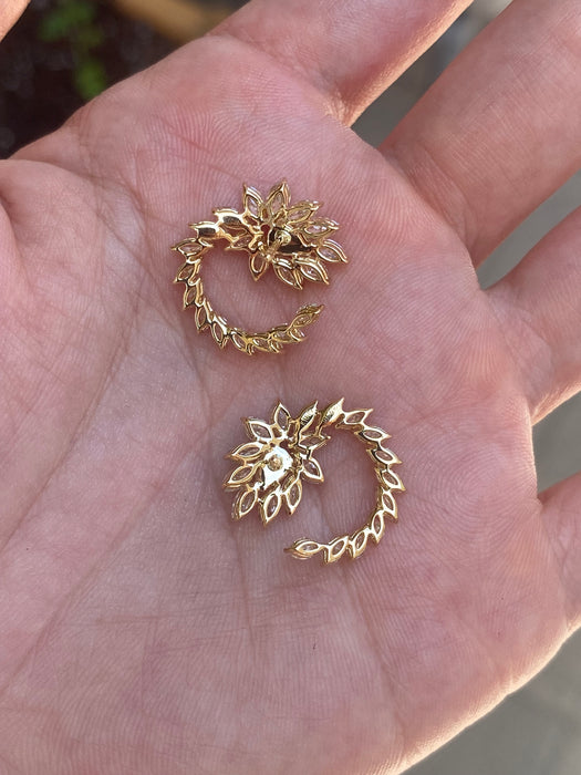 Vintage 18K Gold 3.3TCW Marquise Pear Circle Diamond Earrings