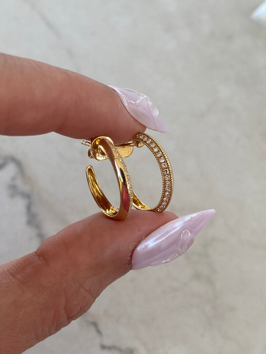 14K Gold Knife Edge Diamond J Hoop Earrings