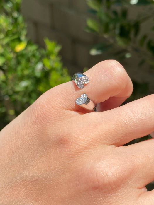 Vintage 18K White Gold Diamond Heart Open Pinky Ring