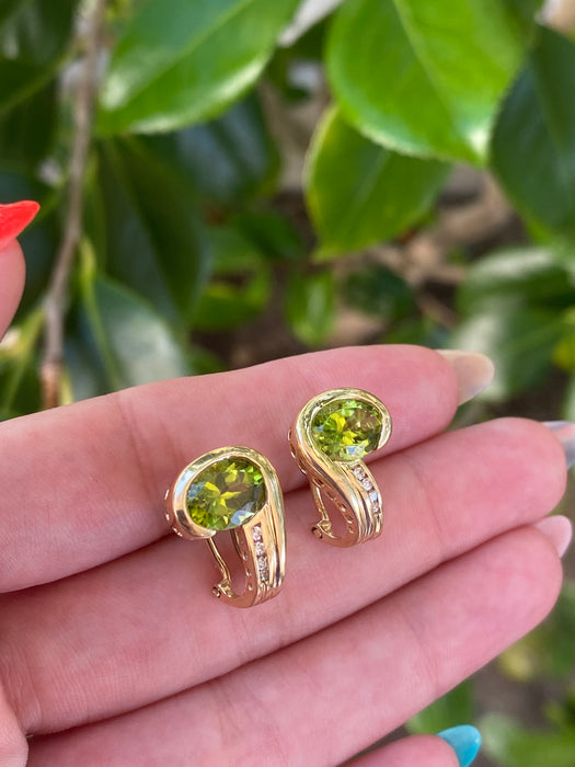 14k peridot and diamond omega back earrings