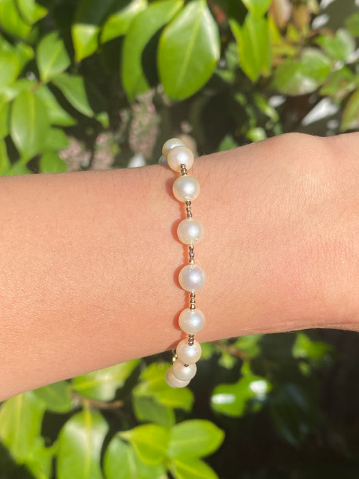 18k pearl diamond cut bead bracelet