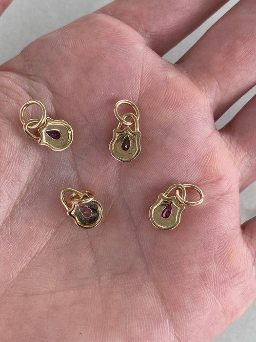 14K Gold Bezel-Set Pear Gemstone Shield Pendants