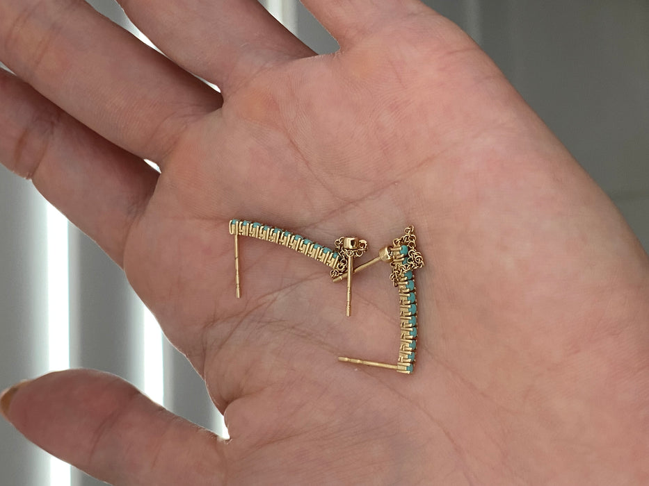 14K Gold Turquoise & Diamond Drop Earrings