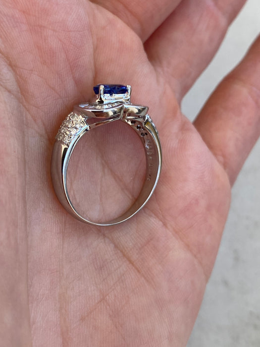 Vintage Platinum 900 Heart Sapphire & Diamond Ring