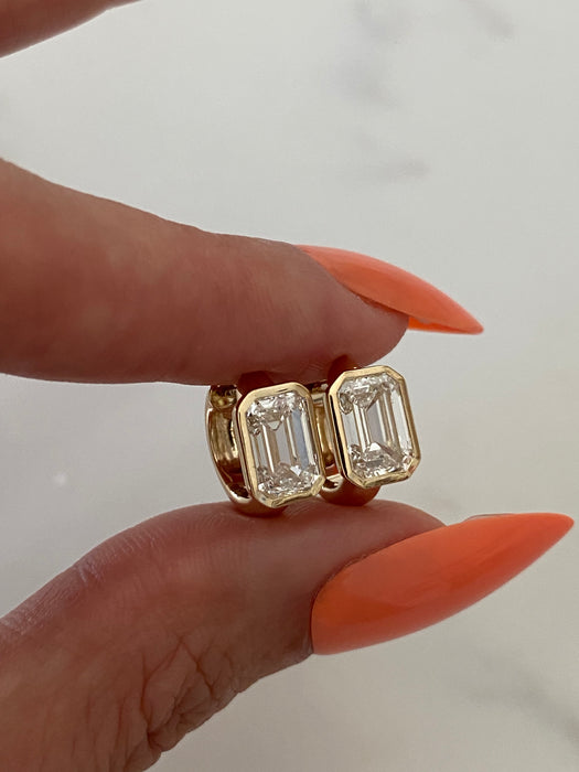 14K Gold 3.1 TCW Emerald-Cut Lab Diamond Huggie Earrings