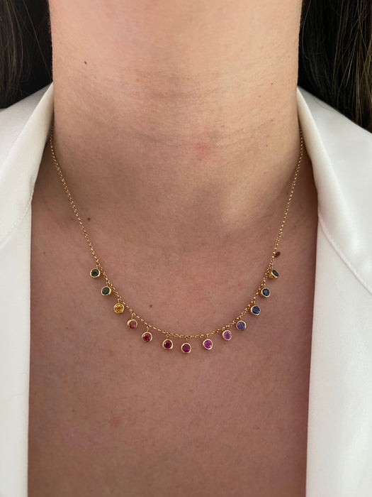 18k rainbow bezel necklace 16”