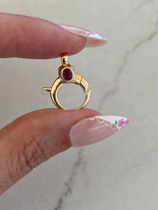 14K Gold Ruby Lobster Clasp Charm Connector | Double Bezel-Set Ruby Enhancer