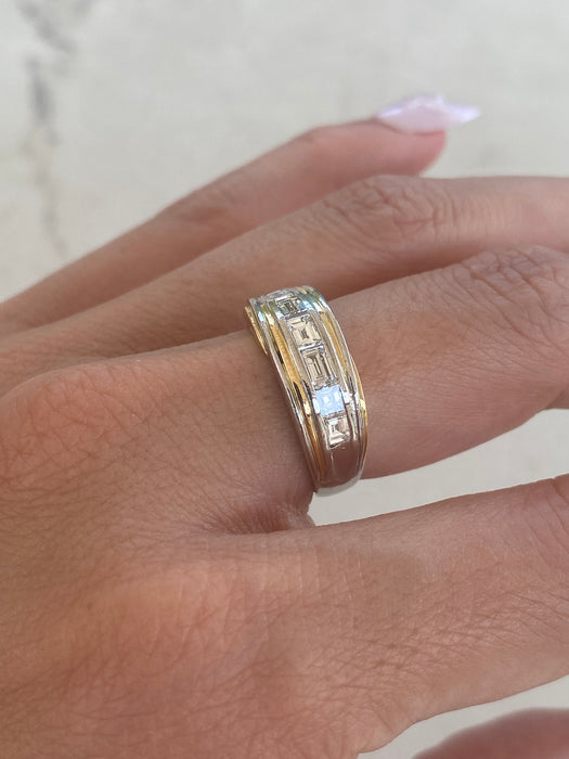 Vintage Platinum 900 Emerald-Cut Diamond Ring