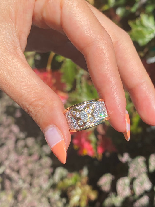 18k two tone diamond butterfly ring size 6.5