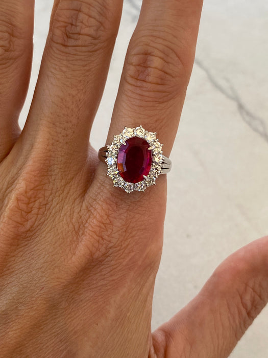 Vintage Platinum 900 Rubellite Tourmaline & Diamond Halo Ring