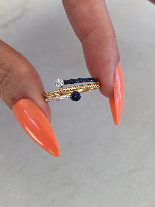 14K Gold Blue Sapphire & Diamond Croissant Ring