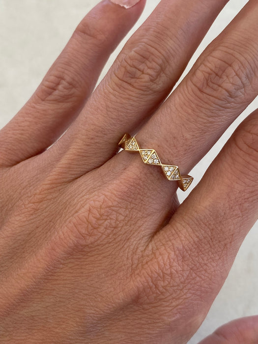 14K Gold Geometric Diamond Ring Size 6.5