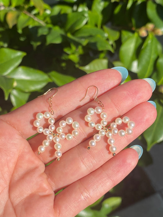 18k pearl bow earrings
