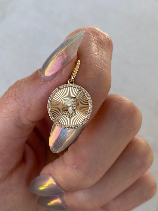 14K Gold Fluted Diamond Initial Pendant Letter J