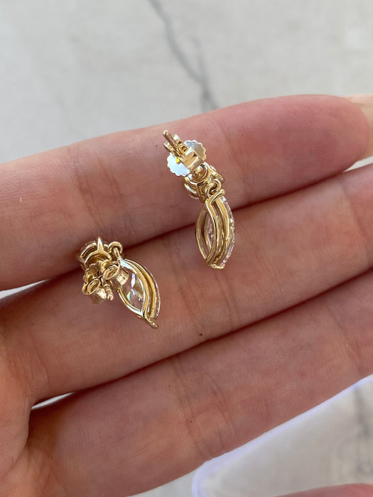 14K Gold 3 TCW Round & Marquise Lab Diamond Drop Earrings