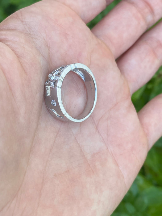 Vintage Platinum 900 Diamond Flower Ring – Brushed Finish – Size 6.25