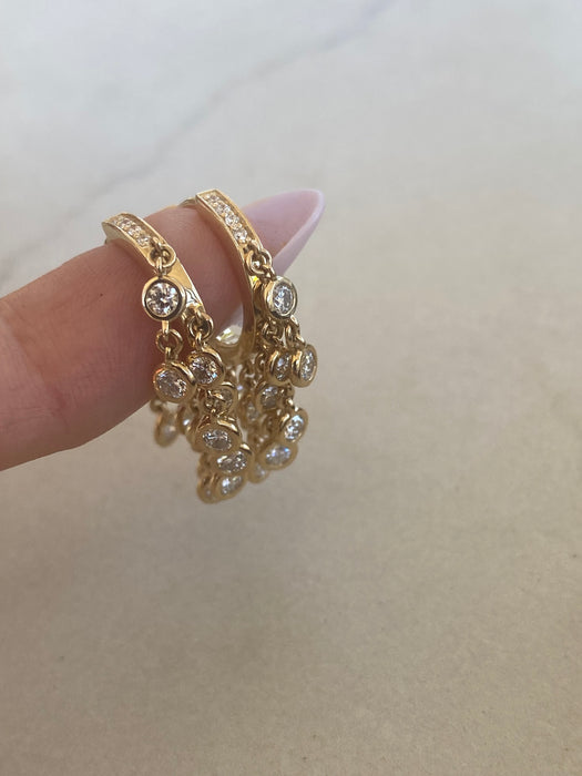 14K Gold 1.40 CTW Lab Diamond Cascading Bezel Huggie Earrings