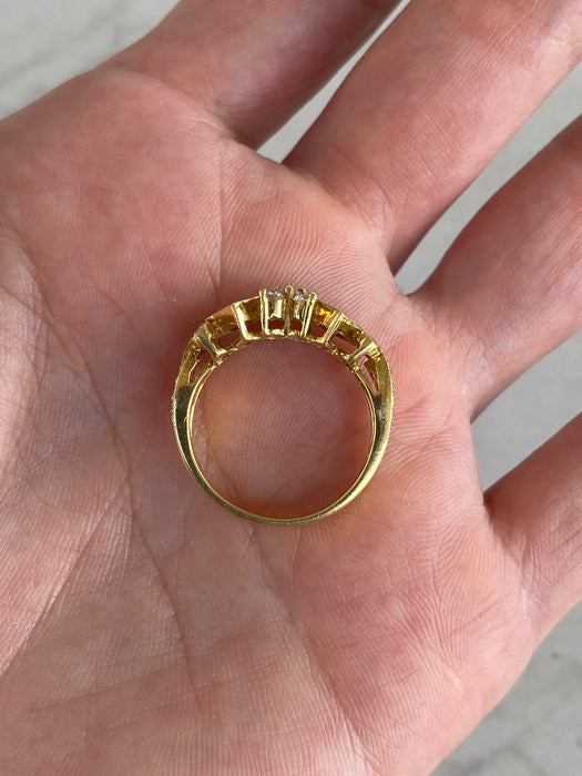 Vintage 18k Gold Invisible Set Princess Cut Diamond & Round Diamond Ring Size 6.25