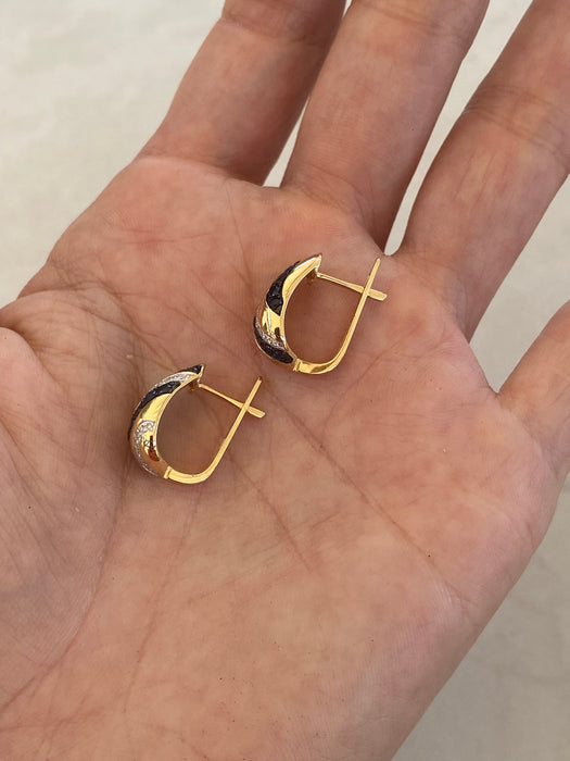 14K Gold Blue Sapphire & Diamond Huggie Earrings