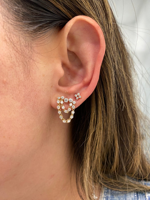 14K Lab Diamond Bar & Double Chain Drop Earrings