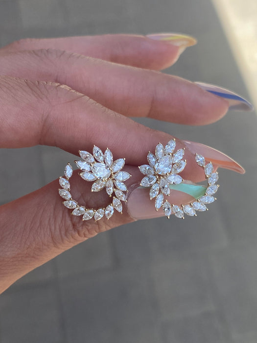 Vintage 18K Gold 3.3TCW Marquise Pear Circle Diamond Earrings