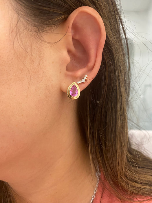 14K 3.3 TCW Pink Sapphire Lab-Grown Huggie Earrings
