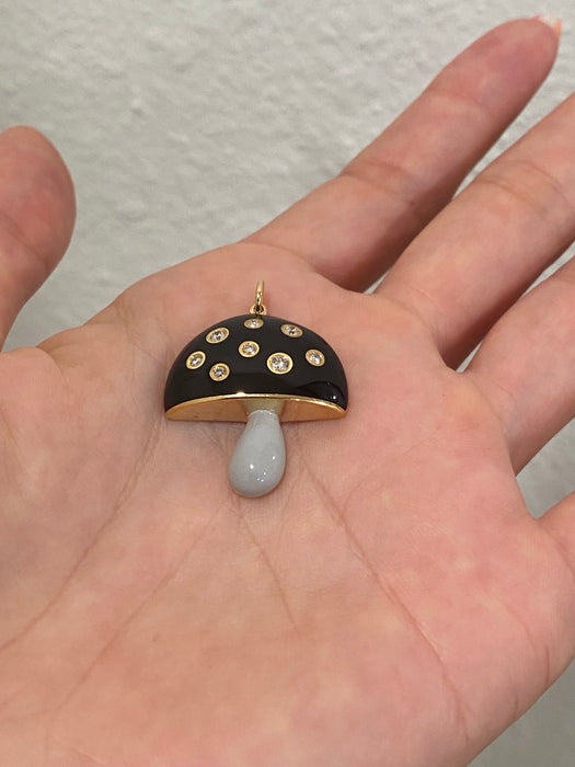 14k black gray enamel diamond mushroom pendant charm