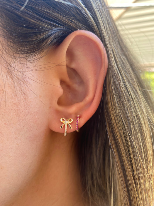 14k Gold 9mm Ruby Huggie Earrings