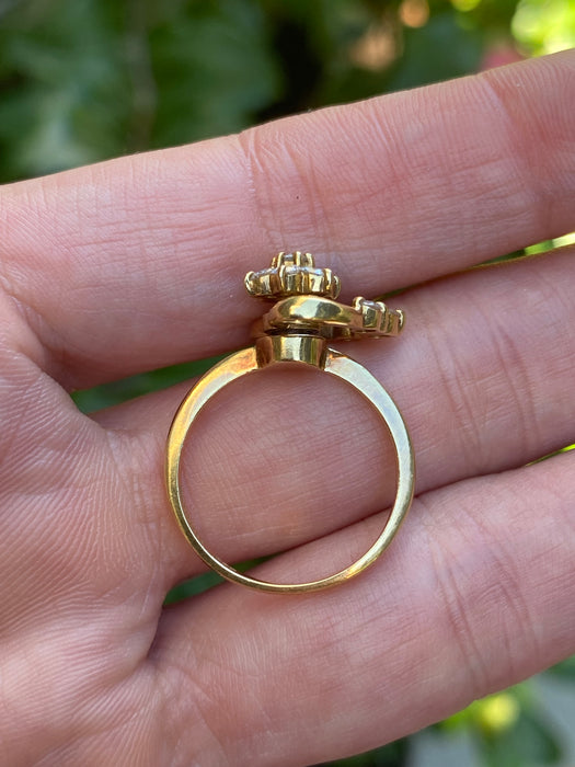 Vintage 18k Gold Diamond Flower Heart Spinner Ring By Waltham