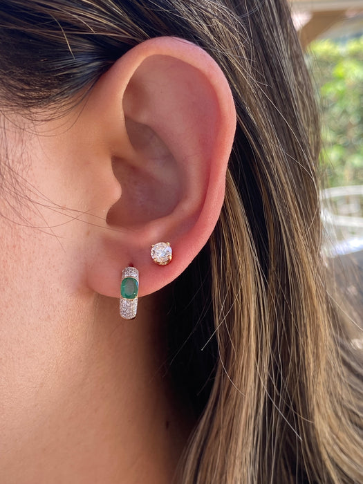 14K Emerald & Diamond Reversible Huggie Earrings