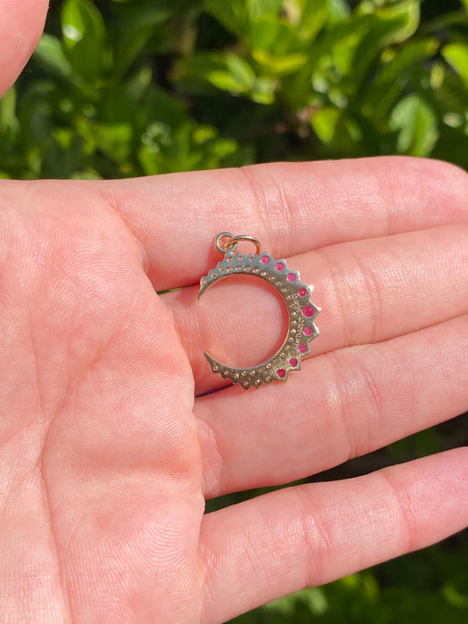 14k diamond and ruby crescent moon pendant