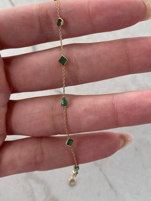 14K Gold Mixed-Cut Emerald Station Bracelet
