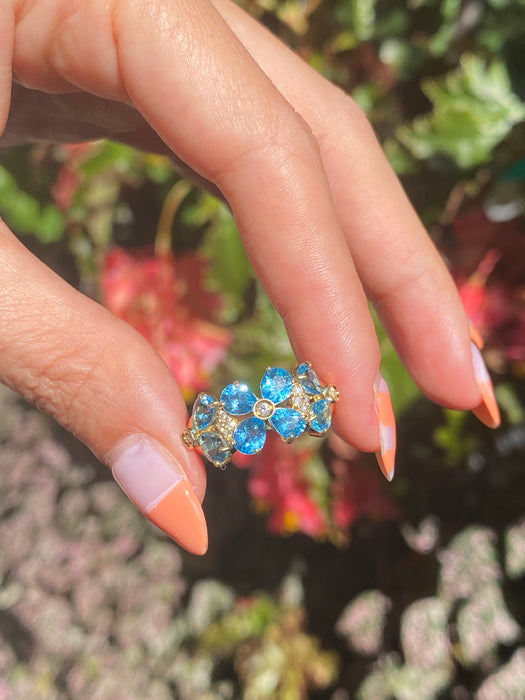 18k blue topaz diamond flower ring size 6