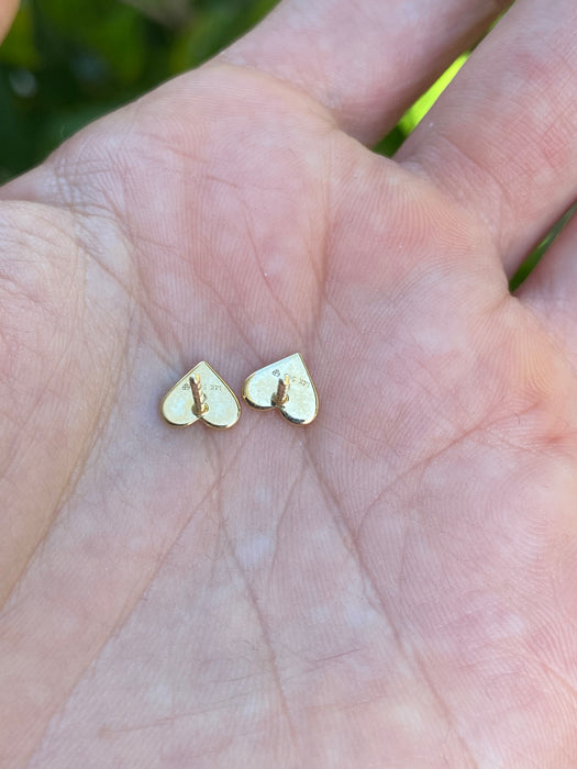 14K Gold Purple Enamel Diamond Heart Stud Earrings