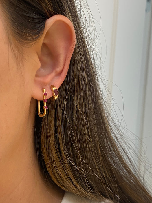 14K Gold Ruby Huggie Earrings