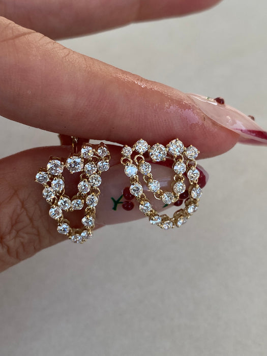 14K Lab Diamond Bar & Double Chain Drop Earrings
