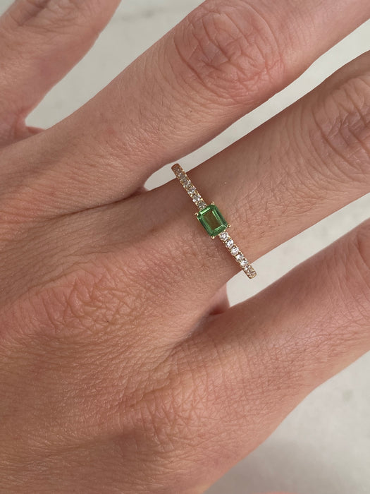 18K Green Garnet (Tsavorite) & Diamond Baguette Ring | Size 6.75