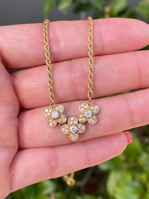 18k diamond flower rope chain 16”