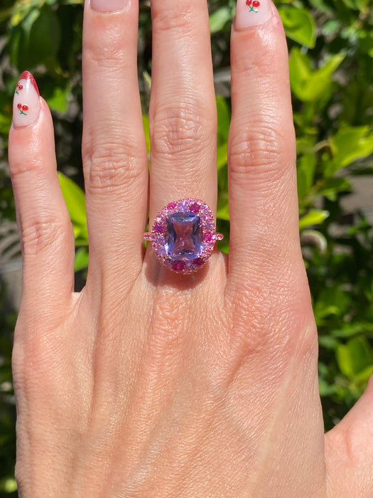 18K Rose Gold Amethyst & Pink Sapphire Ring | 4.10 Carat Amethyst