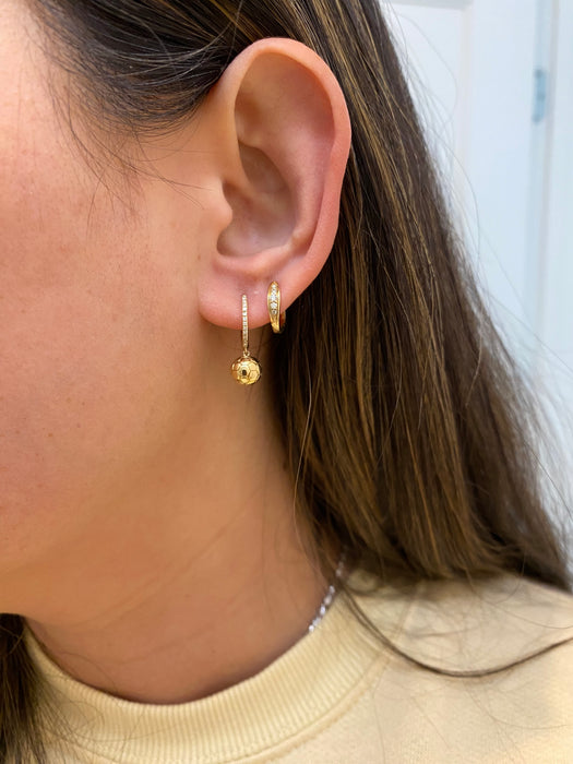 14k diamond ball huggie earrings