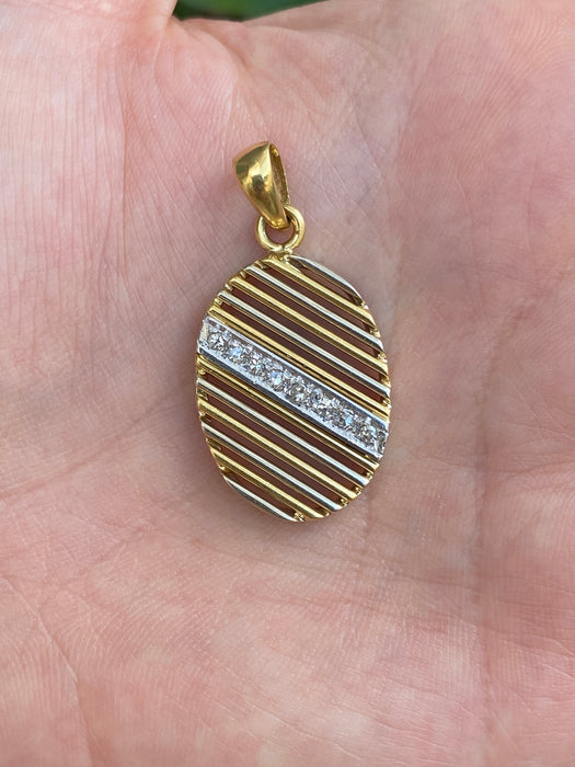 18k diamond oval two tone pendant