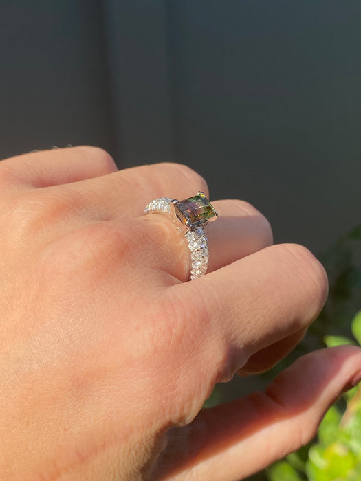 Platinum watermelon tourmaline and diamond ring size 7