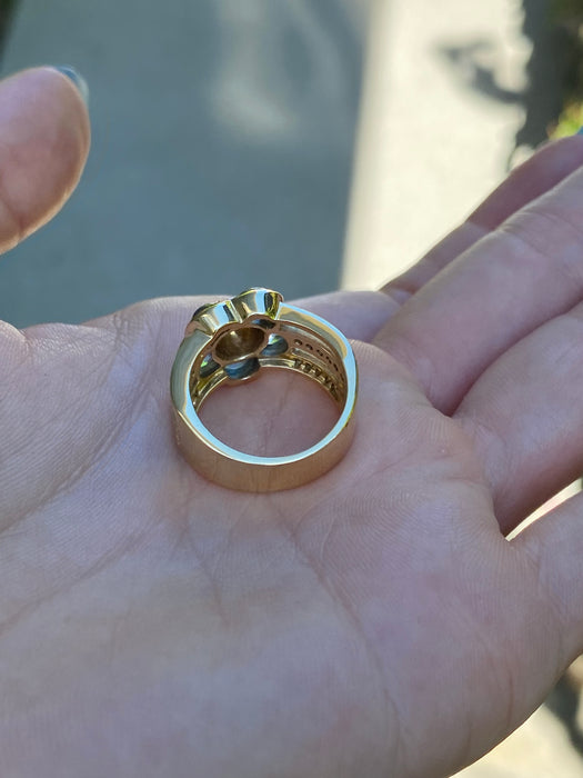 18k cabochon blue topaz diamond flower ring size 5.5